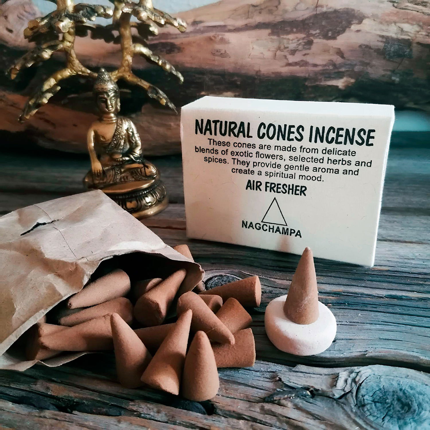 Natural Cones Incense "Nagchampa" (Натуральное конусное благовоние "Нагчампа"), 25 конусов по 3 см. 