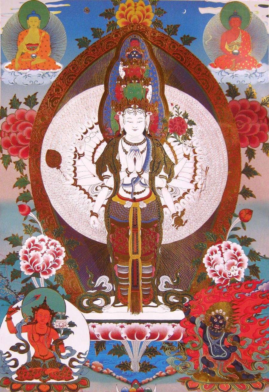 Тханка Авалокитешвара Тысячерукий (печатная), ~54 х 82 см, изображение: ~30,5 х 44 см
