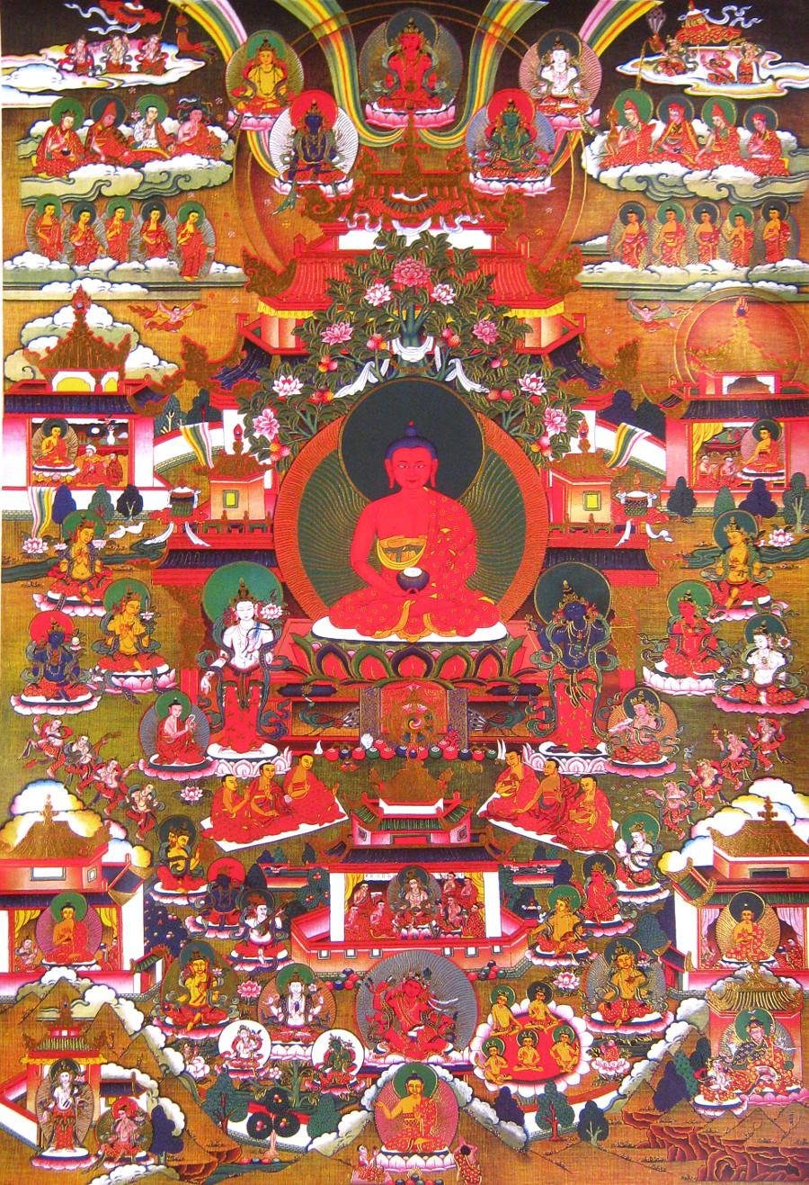 Тханка Чистая Земля Будды Амитабхи (печатная), 54 х 82 см, изображение: 30,5 х 44 см