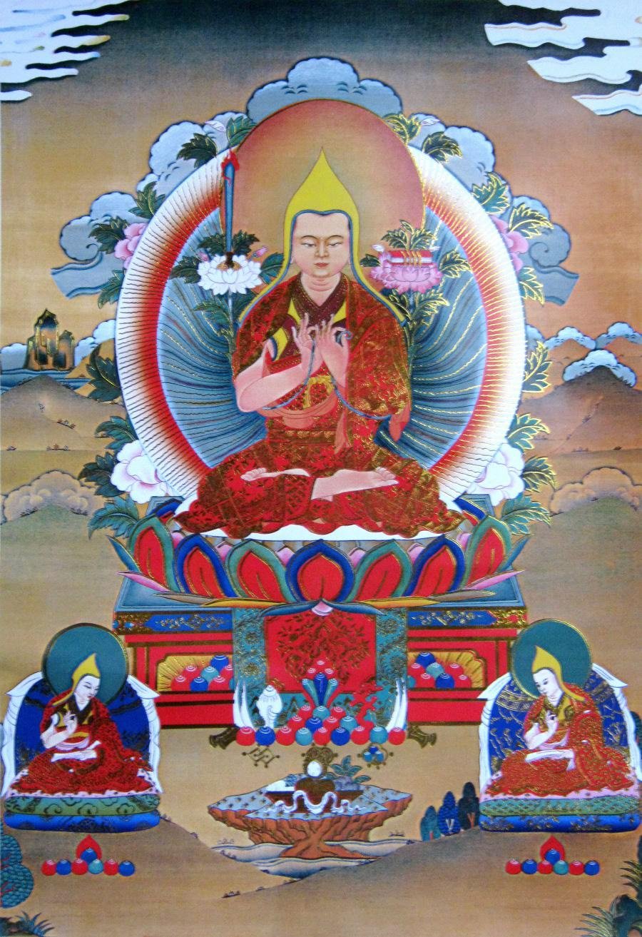Тханка Лама Цонкапа (печатная) (уценка), 54 х 81 см, изображение: 30 х 44 см