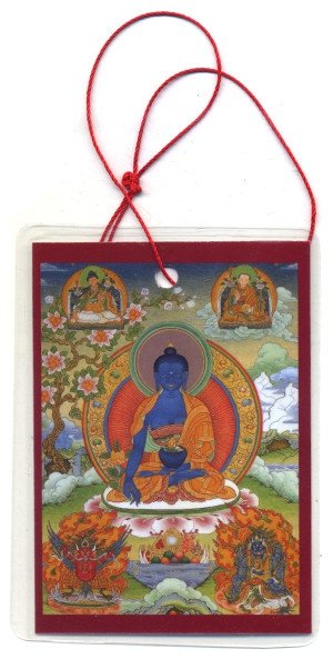 Автомобильный оберег (Будда Медицины и Авалокитешвара), 7,5 x 10,5 см
