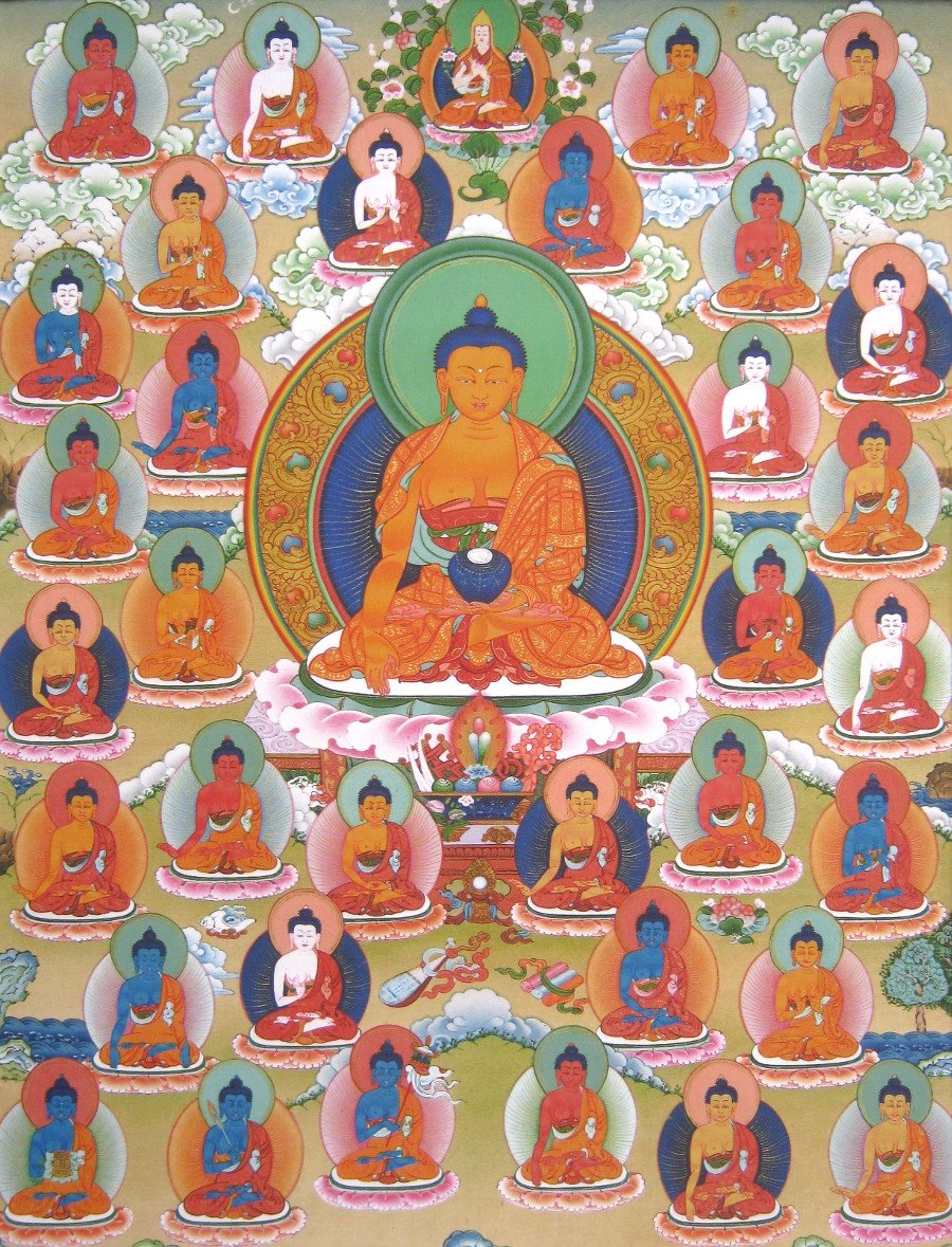 Тханка 35 Будд Покаяния (печатная), 57 х 80 см, изображение: 29,5 х 38,5 см