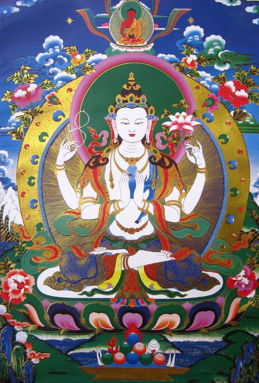 Тханка Авалокитешвара (печатная), ~ 39 х 61 см, изображение: ~ 20,5 х 30 см