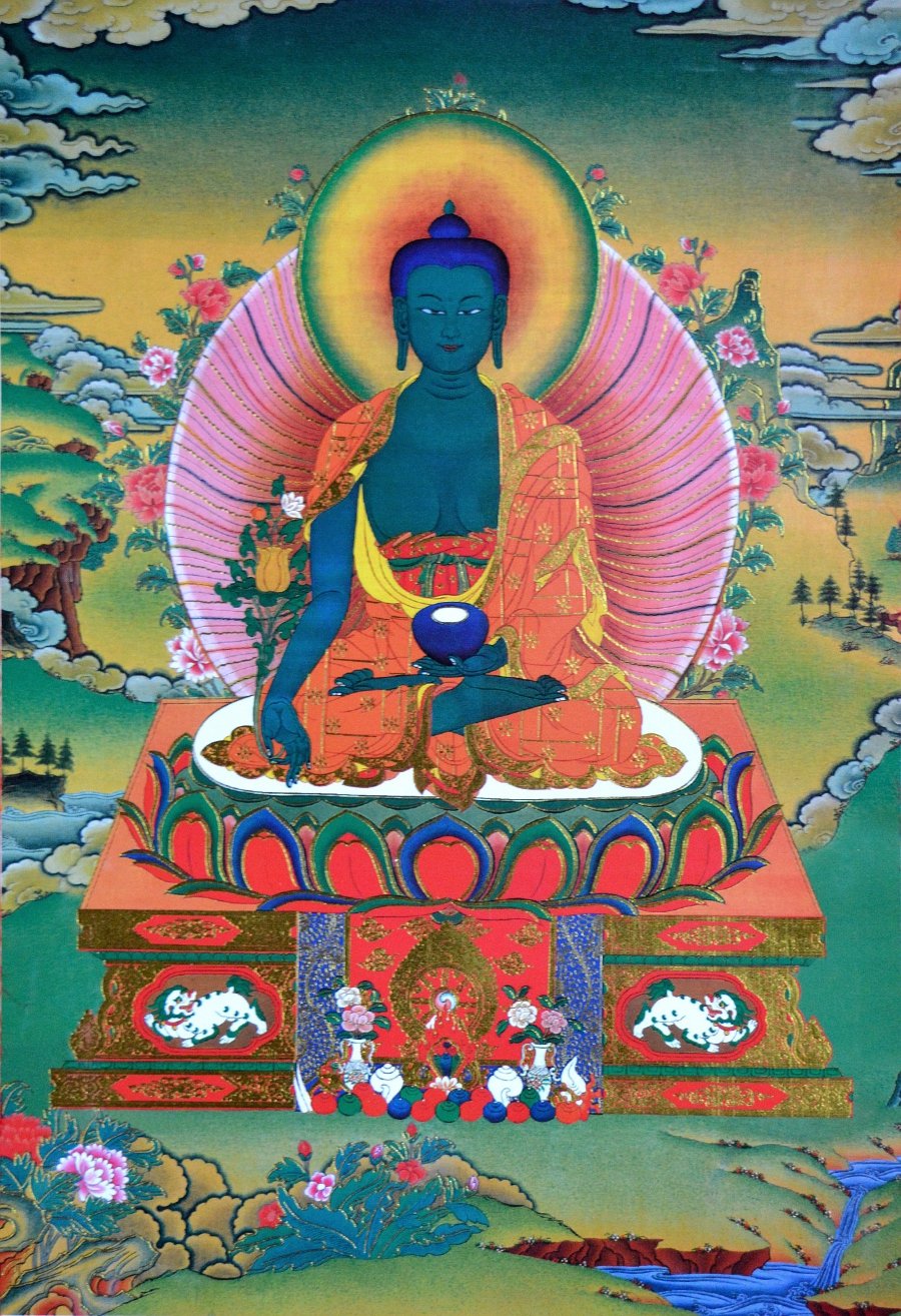 Тханка Будда Медицины (печатная), ~ 39,5 х 62 см, изображение: ~ 20,5 х 30 см