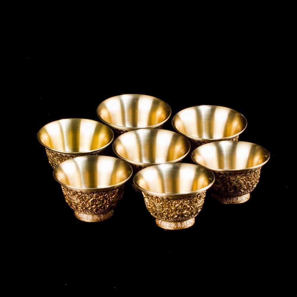 Чаши для подношений (набор из 7 шт.), 7 см, золотистые, металл, Китай, 7 х 4 см, Золото, Чаши для подношений (набор из 7 шт.), 7 см, золотистые, металл, Китай