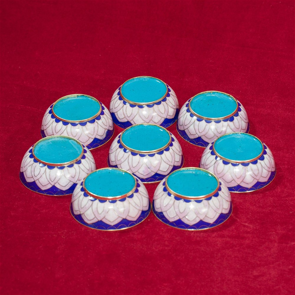 Чаши для подношений (набор из 8 шт.), 7,8 см, сине-сиреневые, металл, эмаль, Китай