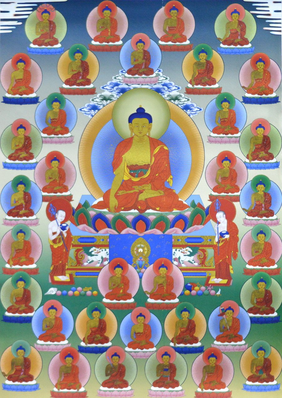 Тханка 35 Будд Покаяния (печатная, 51 х 83 см), 51 х 83 см, изображение: 32 х 45 см