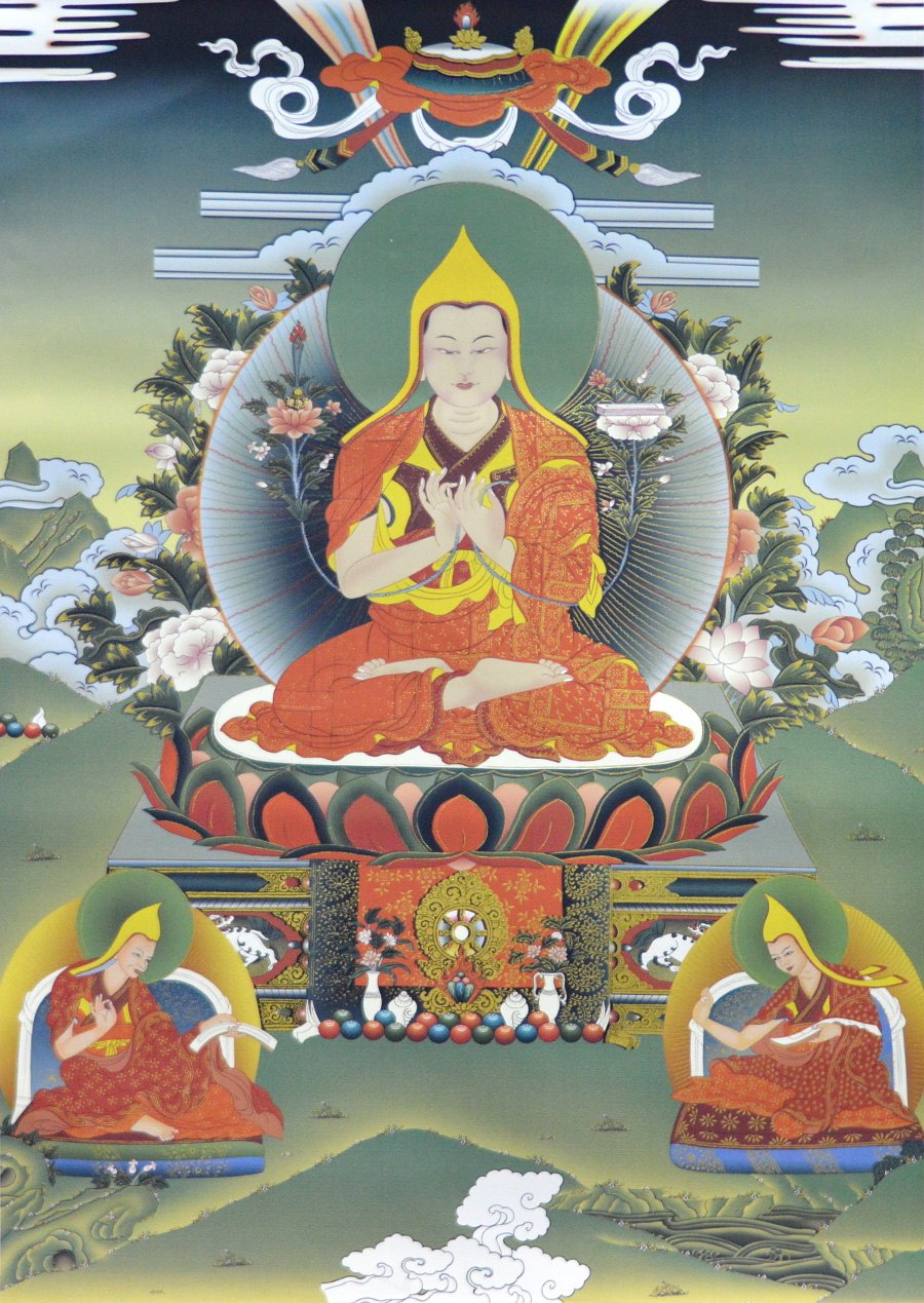 Тханка Лама Цонкапа с учениками (печатная, 51 х 83 см), 51 х 83 см, изображение: 32 х 44,5 см
