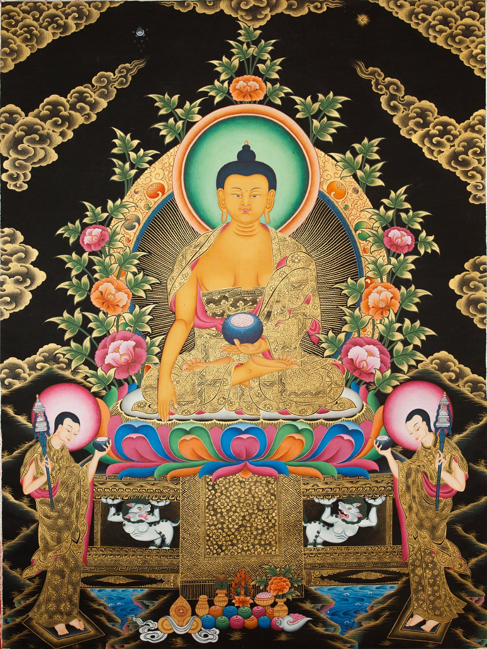 Тханка Будда Шакьямуни, ~ 82 x 122 см, изображение: ~ 40 х 60 см
