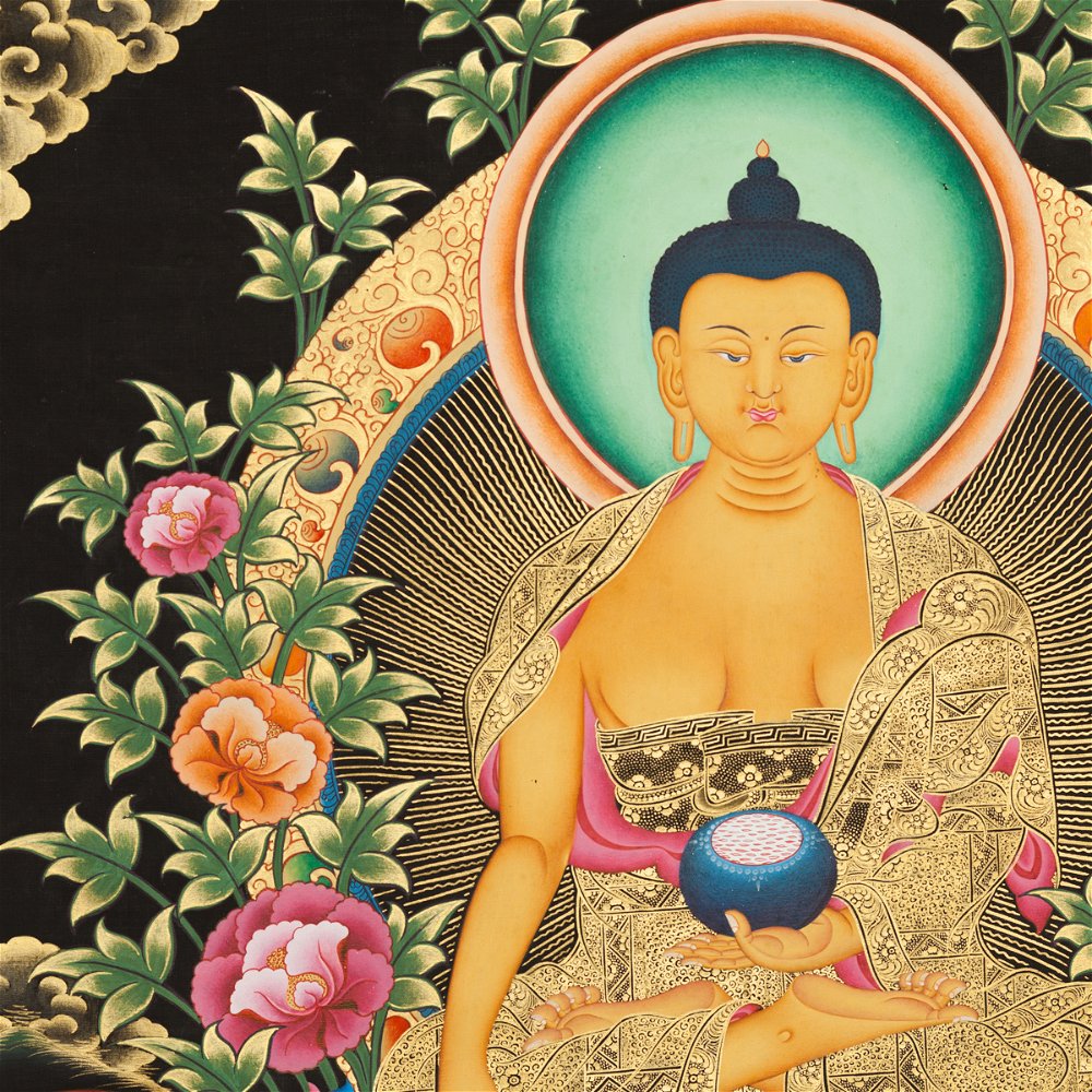 Тханка Будда Шакьямуни, ~ 82 x 122 см, изображение: ~ 40 х 60 см