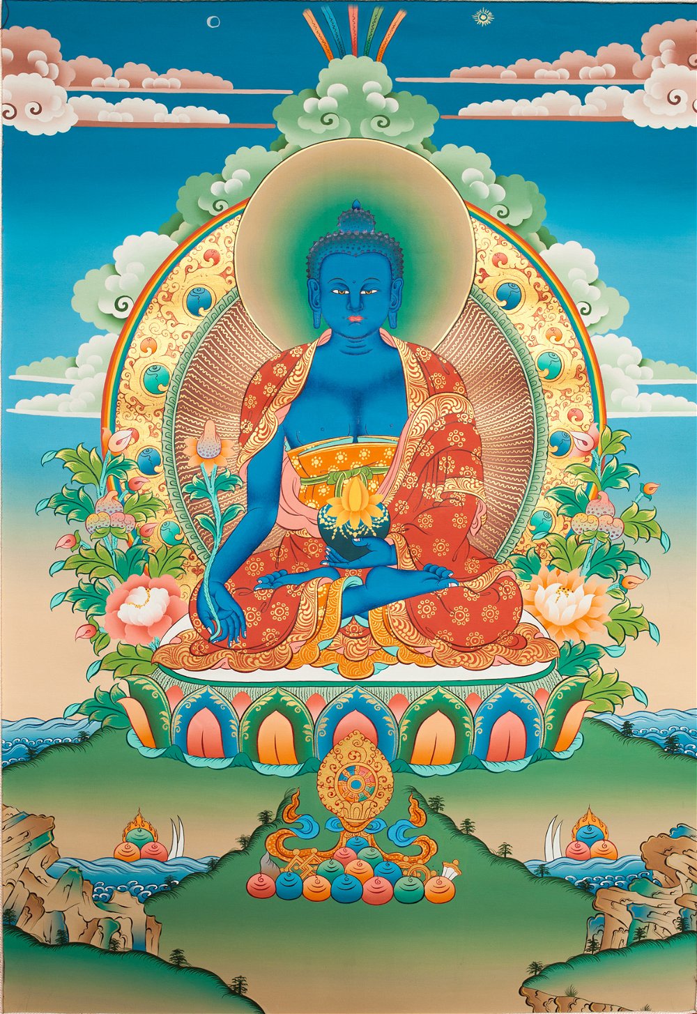 Тханка Будда Медицины (100 x 148 см), 100 x 148 см, изображение: 47 х 69 см