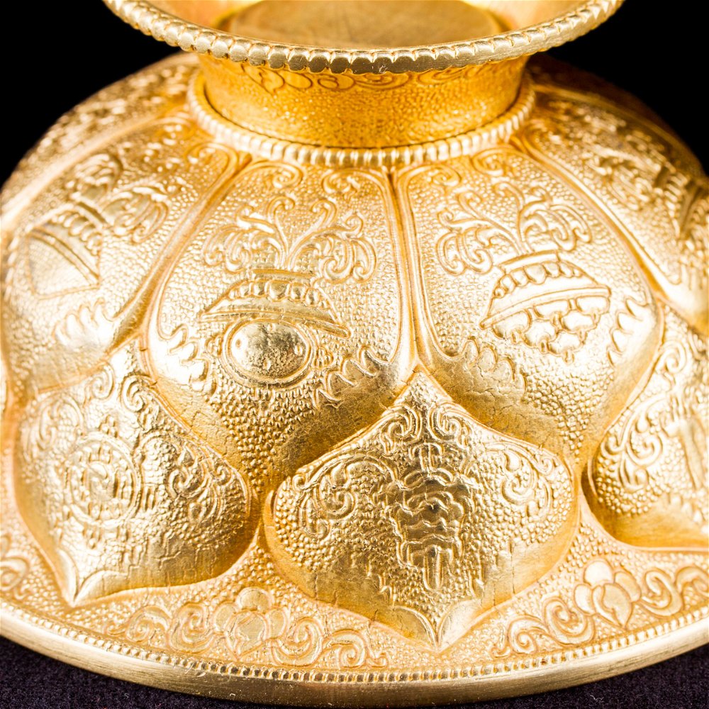 Чаши для подношений с Драгоценными Символами (набор из 7 шт.), 10,2 см, золотистые, металл, Китай