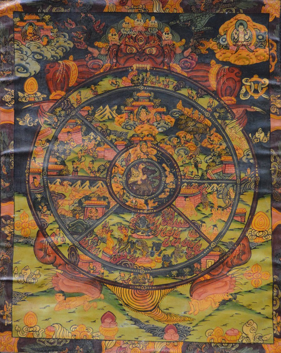 Тханка Колесо Сансары (55 х 70 см), 55 х 70 см, изображение: 27 х 32,5 см
