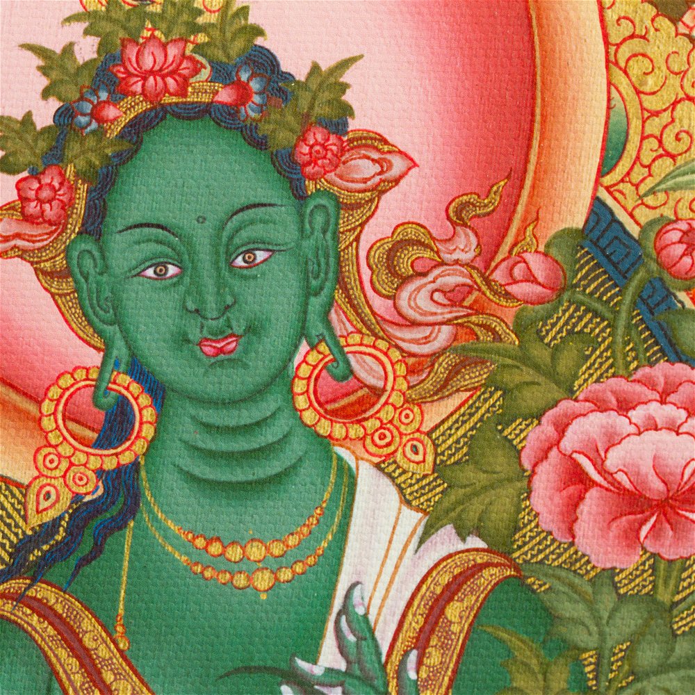 Тханка печатная на холсте Зеленая Тара (30,5 х 42 см), Размер изображения — 30,5 х 42 см
