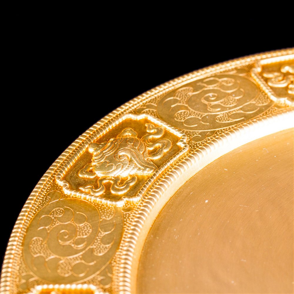 Набор для подношения мандалы с блюдом (золотистый, высота 26 см, блюдо 19 см), 26 см, золотой
