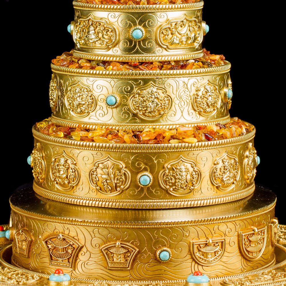 Набор для подношения мандалы с блюдом (золотистый, чаша 14,5 см, блюдо 24,2 см), 29 см, золотой