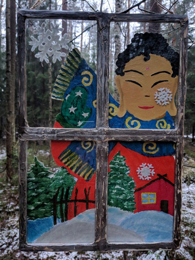 Настенное украшение "Будда в окне зимой" (49,5 х 34,5 см), 49,5 х 34,5 см