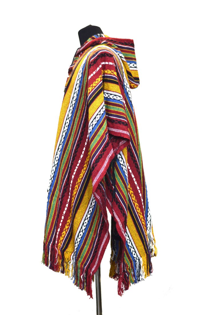 Пончо (98 x 118 см) (Желто-красное с белыми и синими полосками), 98 x 118 см