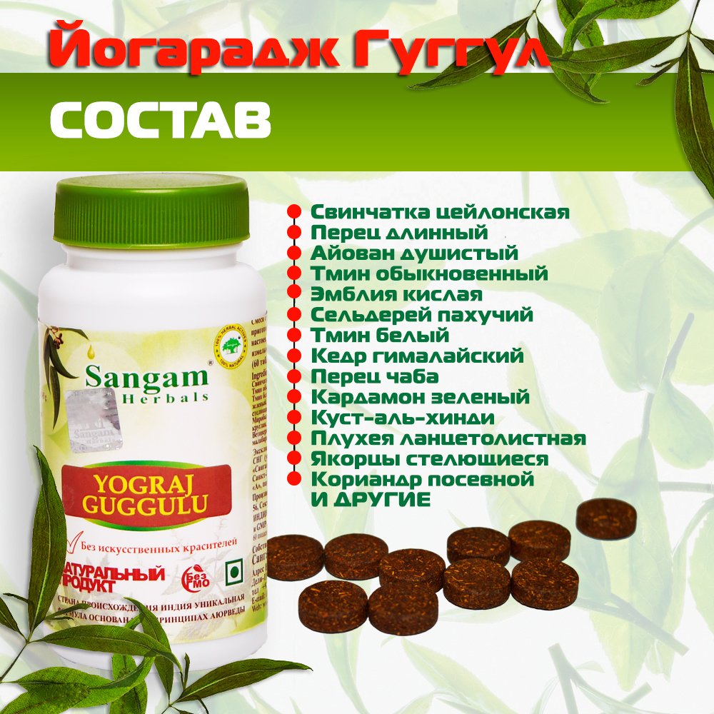 Йогарадж Гуггул Sangam Herbals (60 таблеток), 