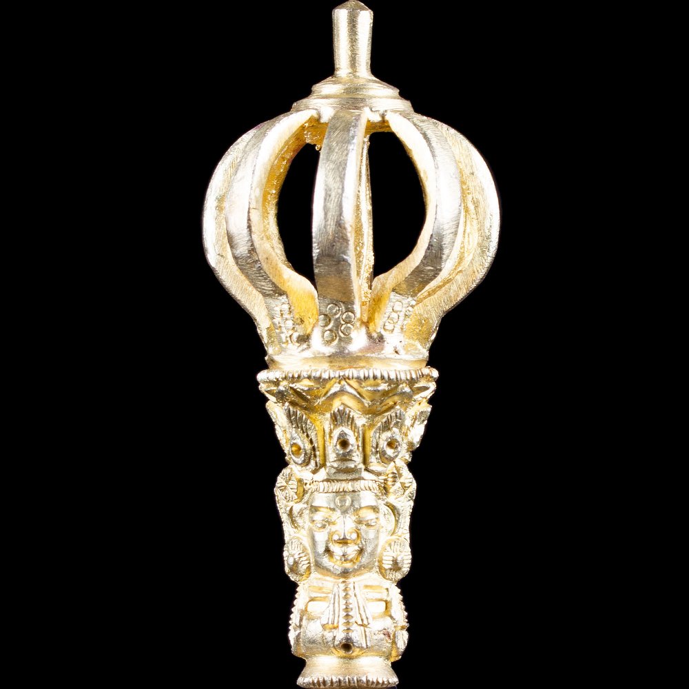 Колокольчик с ваджрой (серебристый) девятиконечный, 17,5 см, Непал, хорошее качество, золотой, серебристый