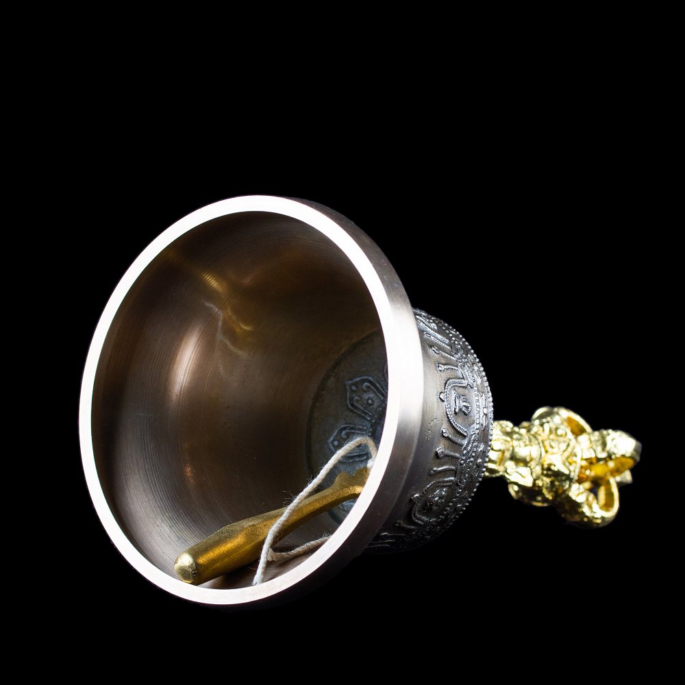 Колокольчик с ваджрой (серебристый), 17,5 см, Оригинальный колокольчик из Дехрадуна (Индия), серебристый (discounted)