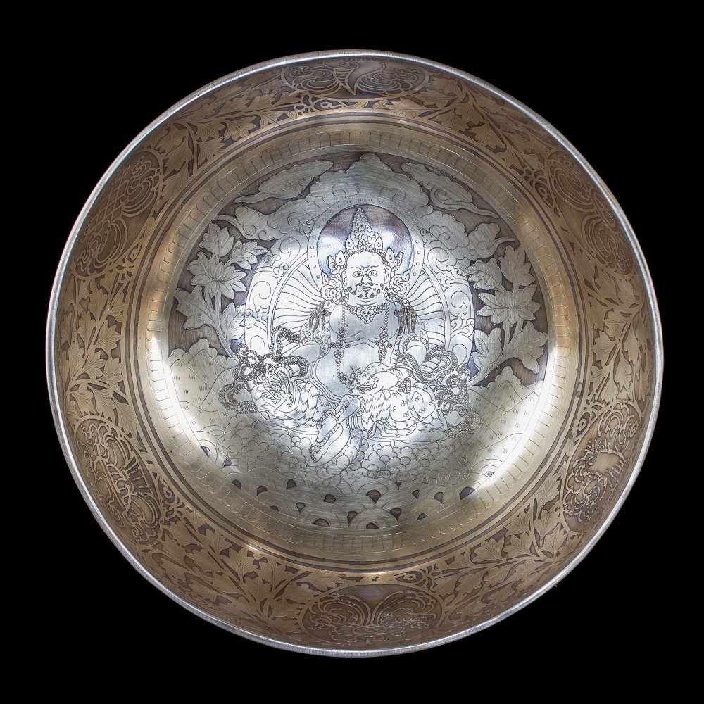 Поющая чаша №8, улучшенный сплав, с гравировкой Дзамбала (26 x 11 см)