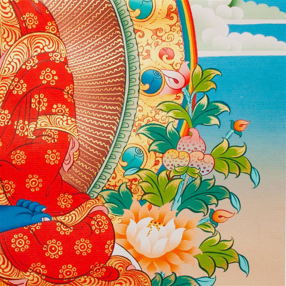 Тханка печатная на холсте Будда Медицины (с желтовато-зеленым нимбом) (29,3 х 42 см), Размер изображения — 29,3 х 42 см