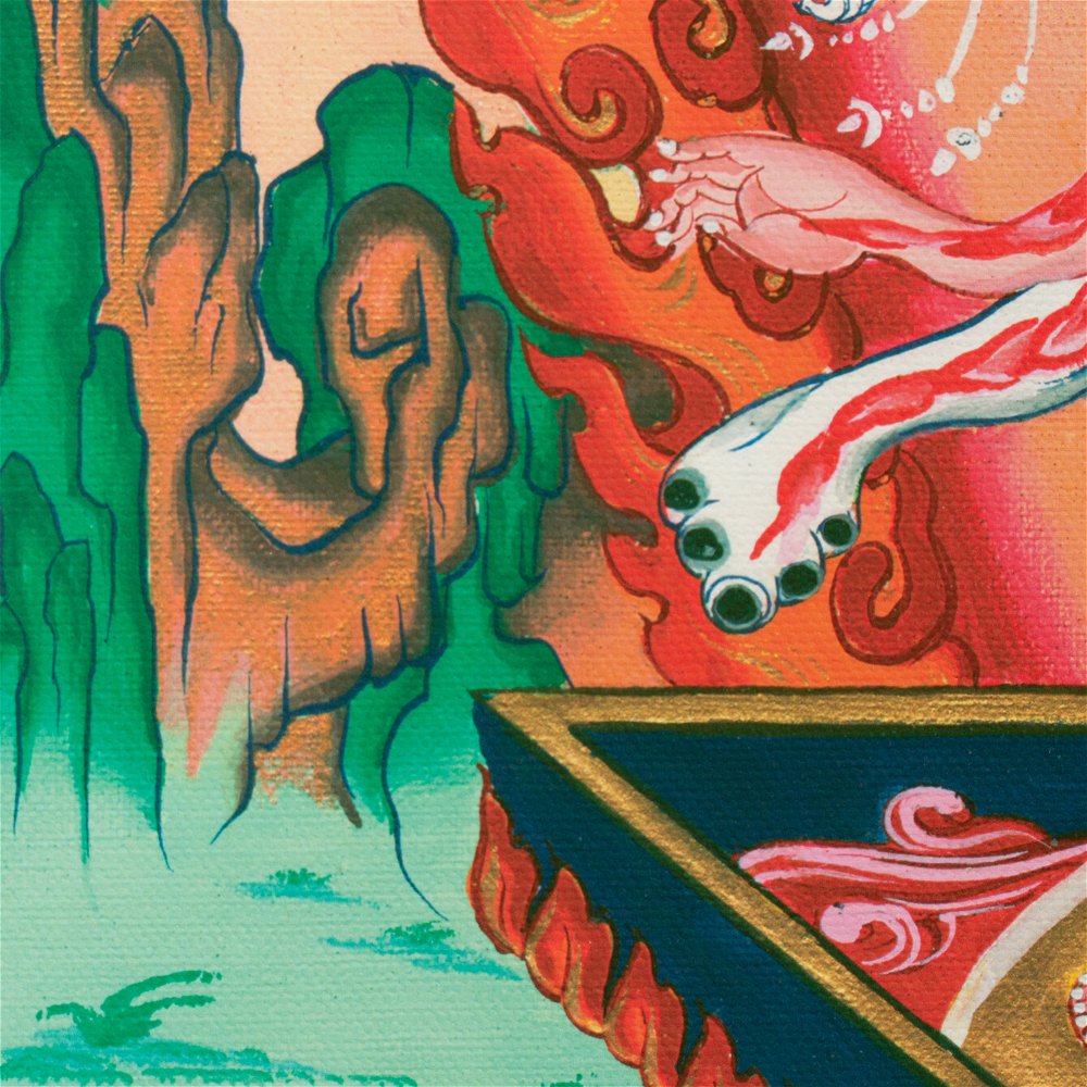 Тханка печатная на холсте Симкхамукха (31,2 х 42 см), Размер изображения — 31,2 х 42 см