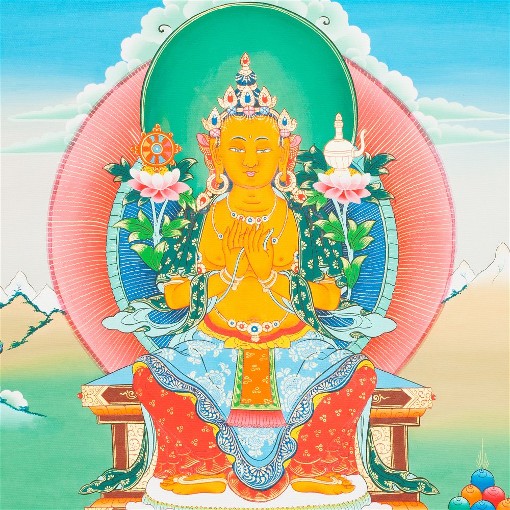 Тханка печатная на холсте Будда Майтрейя (32 х 42 см), Размер изображения — 30,5 х 42 см