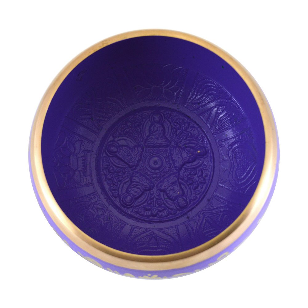 Поющая чаша фиолетовая с пятью Буддами (15,5 х 8 см), 15,5 х 8 см