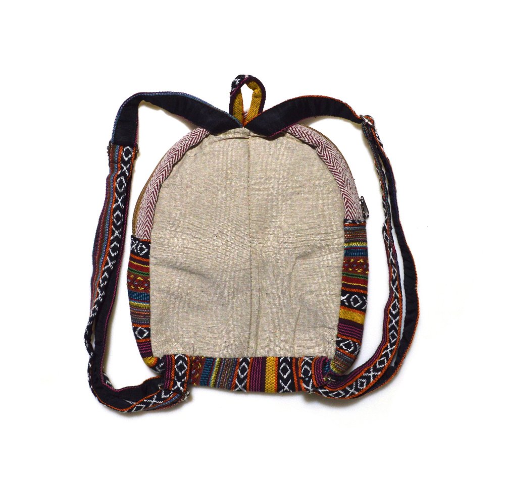 Рюкзак маленький бежево-красный, разноцветные полосы, крестики-нолики, 29 x 25 см
