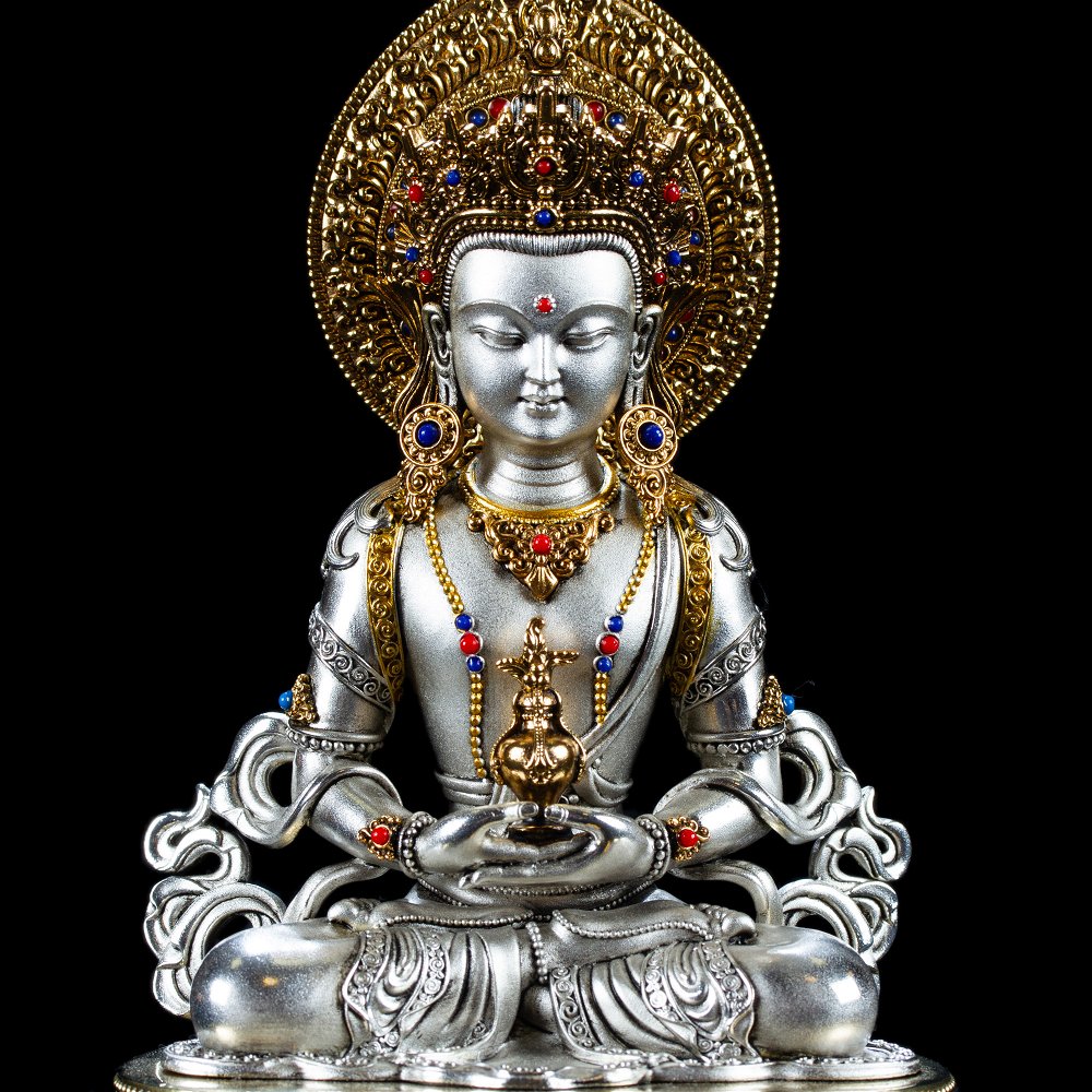 Статуэтка Будды Амиюса (Цепаме), посеребреная — 15.5 см, Будда Амитаюс