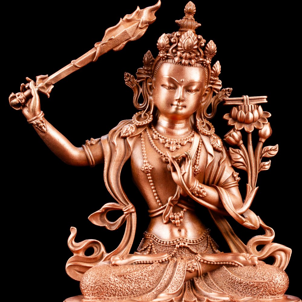 Статуэтка Манджушри изящной гравировки (бронзовый цвет), 10 см, Манджушри