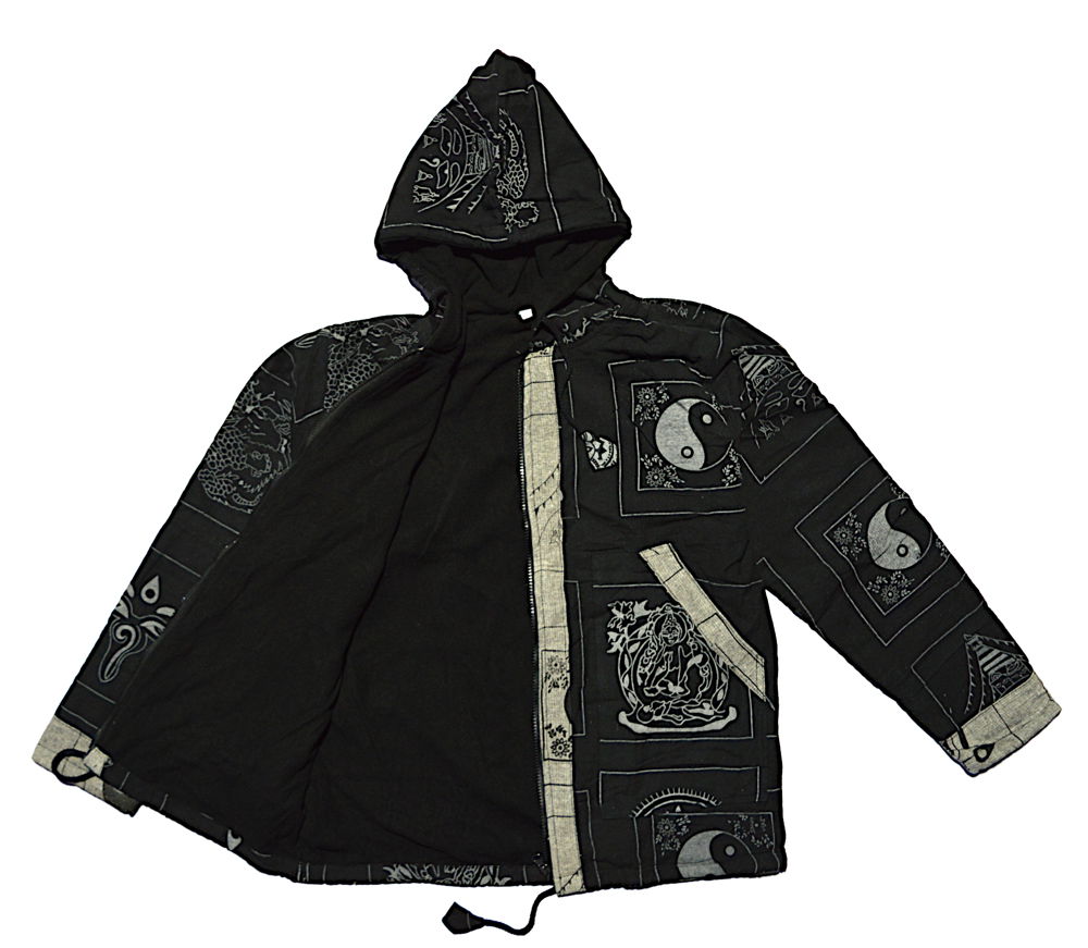 Куртка с буддийскими символами (черно-серая, размер M), M, черно-серый, черно-серый