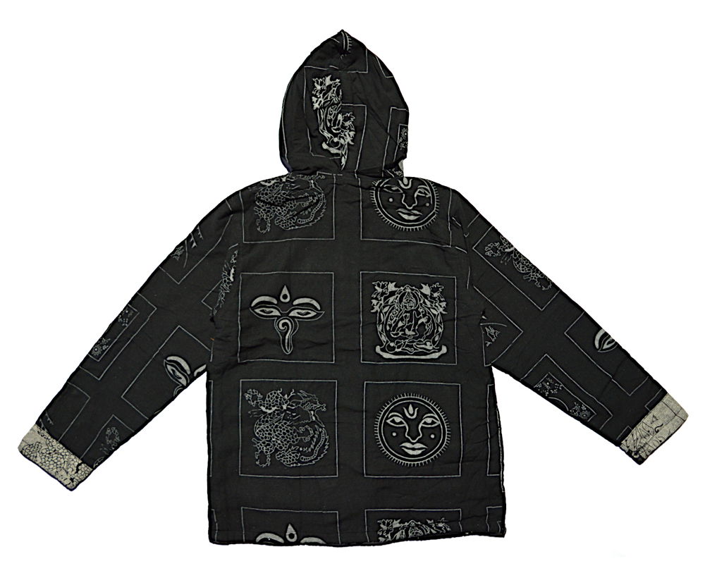 Куртка с буддийскими символами (черно-серая, размер M), M, черно-серый, черно-серый