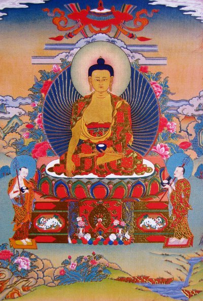 Тханка Будда Шакьямуни (печатная, маленькая), 23 х 36 см, изображение: 10,5 х 15,5 см