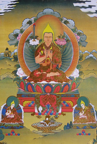 Тханка Лама Цонкапа с учениками (печатная, маленькая), 23 х 36 см, изображение: 10,5 х 15,5 см