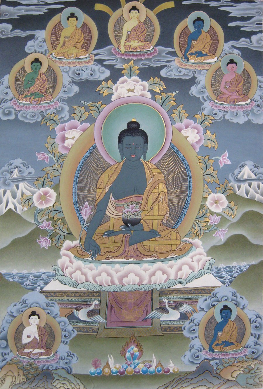 Тханка Восемь Будд Медицины