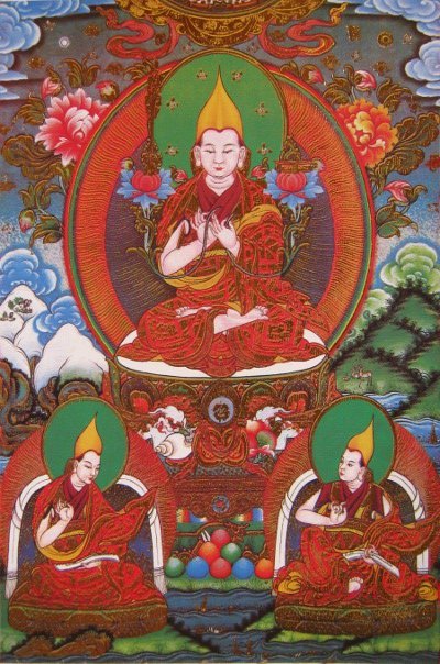 Тханка Лама Цонкапа с учениками (печатная, маленькая), 22 х 36 см, изображение: 10 х 15 см