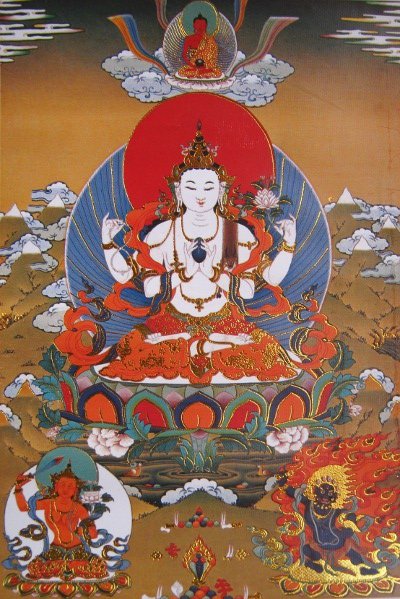 Тханка Авалокитешвара (печатная, маленькая), 22,5 х 36 см, изображение: 10,5 х 15,5 см