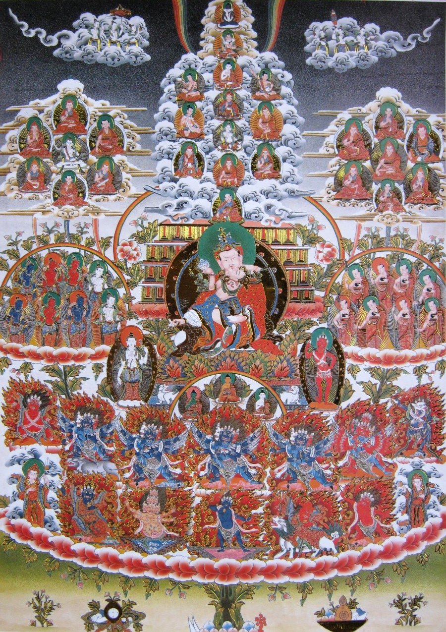 Тханка Древо прибежища традиции Лонгчен Ньингтиг (печатная), 56 х 87 см, изображение: 32 х 44,5 см