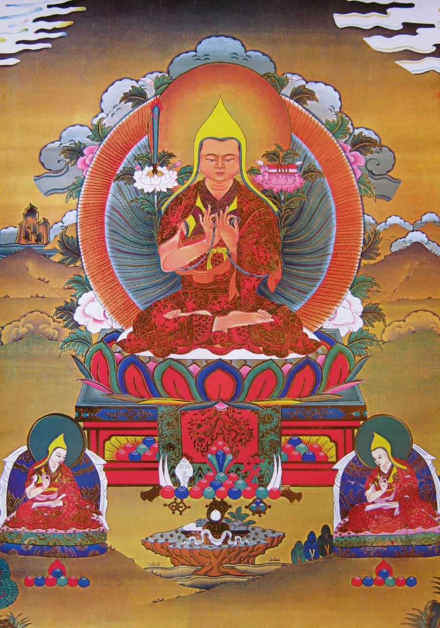 Тханка Лама Цонкапа с учениками (печатная), 40 х 63,5 см, изображение: 22 х 32 см