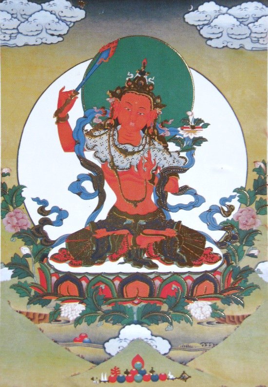 Тханка Манджушри (печатная, маленькая), 22,5 х 36 см, изображение: 10,5 х 15,5 см