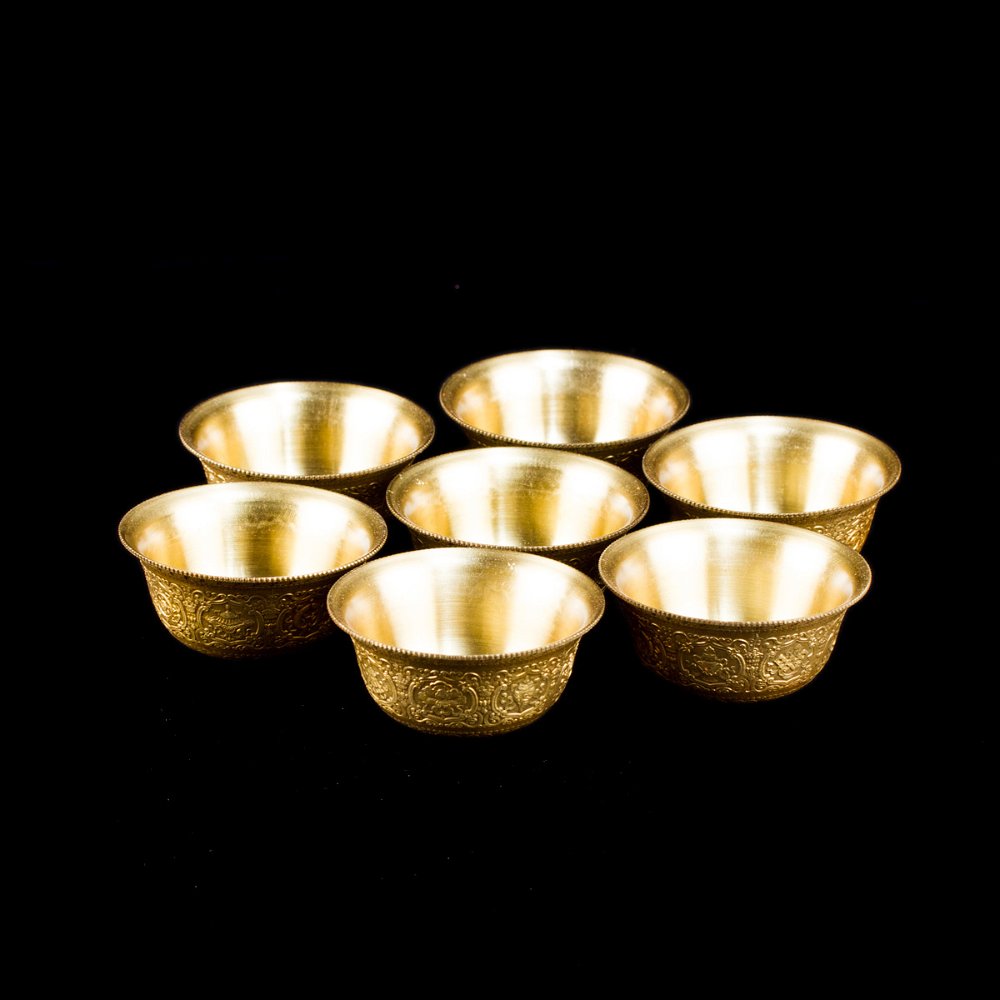 Чаши для подношений (набор из 7 шт.), 6,8 см, золотистые, томпак, Китай, 6,8 х 3 см, Золото, Чаши для подношений (набор из 7 шт.), 6,8 см, золотистые