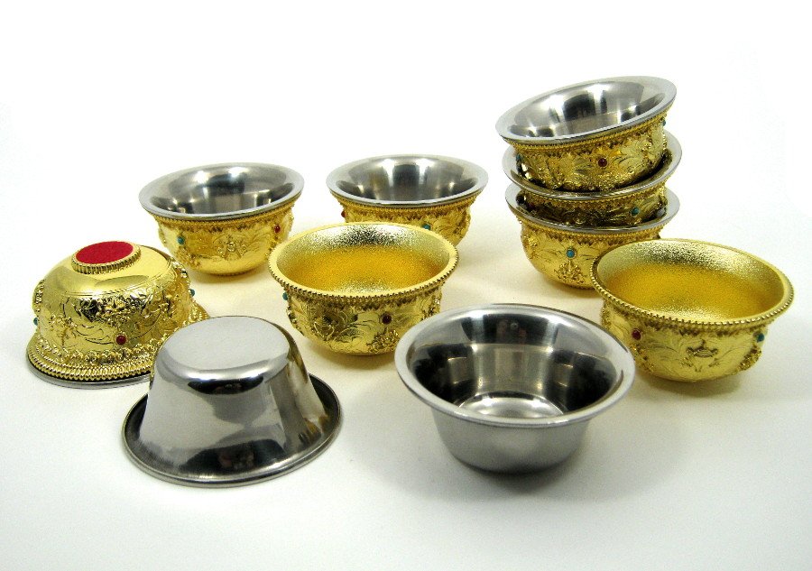 Чаши для подношений (набор из 8 шт.), 6,7 см, со стальной вставкой, металл, Китай