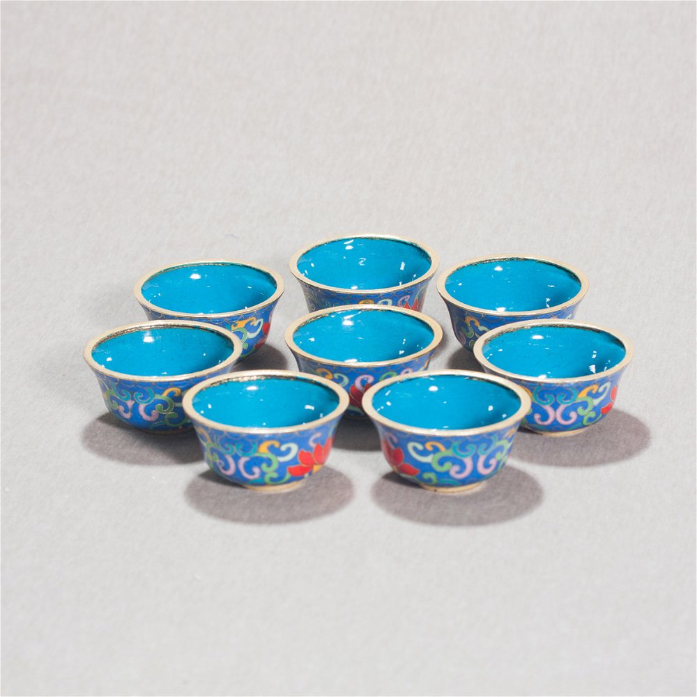 Чаши для подношений (набор из 8 шт.), 6,7 см, синие, металл, эмаль, Китай