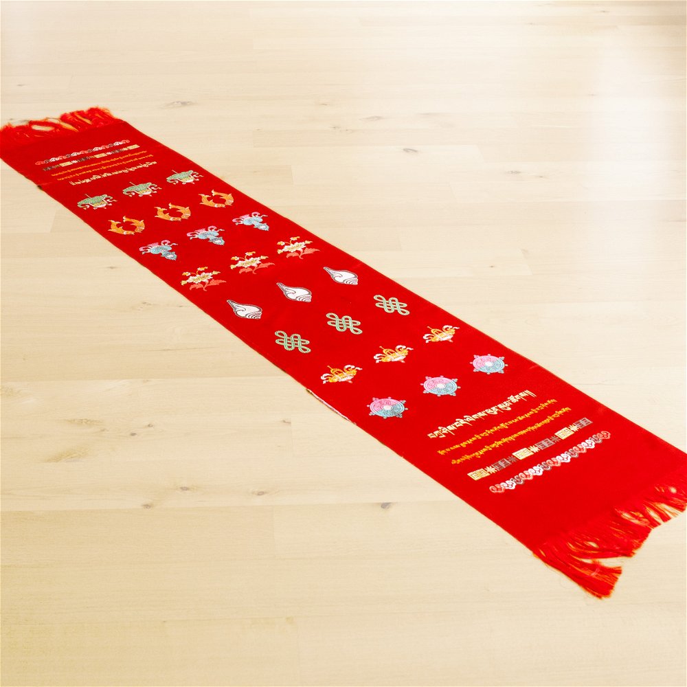 Хадак красный с Восемью Драгоценными Символами (48 x 240 см)