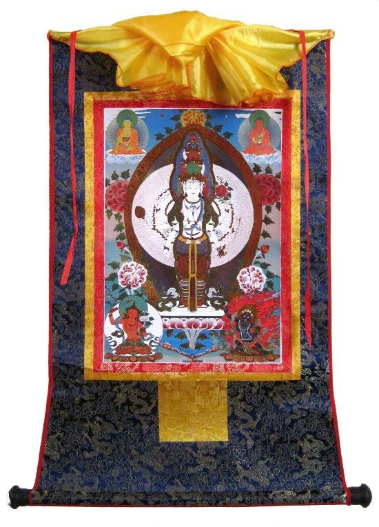 Тханка Авалокитешвара Тысячерукий (печатная), ~54 х 82 см, изображение: ~30,5 х 44 см