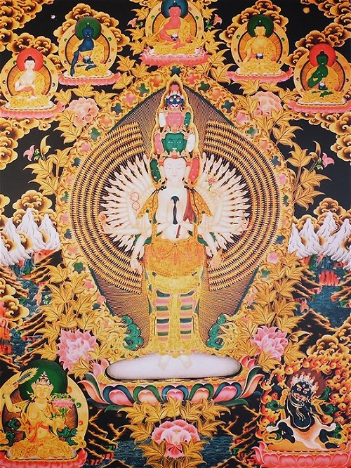 Постер Авалокитешвара Тысячерукий (чёрно-желтый фон, 30 x 40 см)