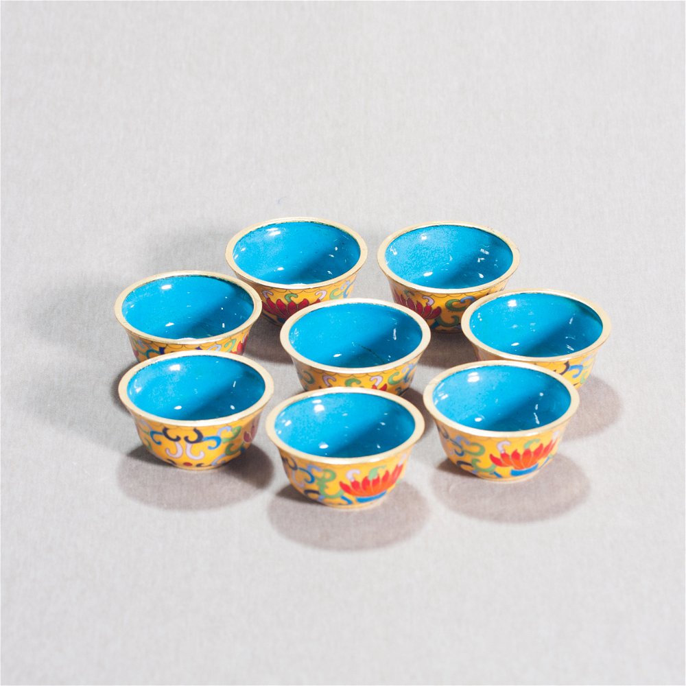 Чаши для подношений (набор из 8 шт.), 6,6 см, желтые, металл, эмаль, Китай